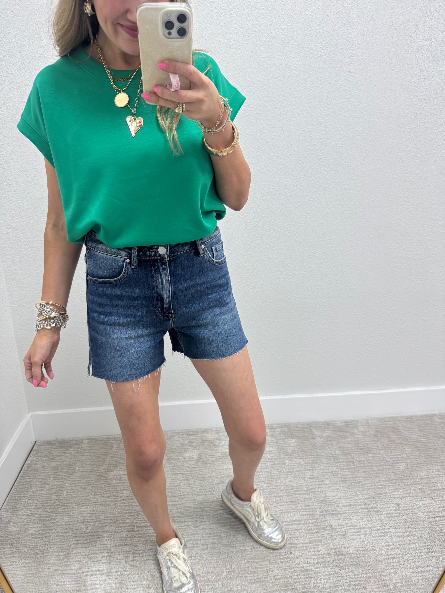 Risen Dark High Rise Raw Cut Hem Side Slit Shorts FS