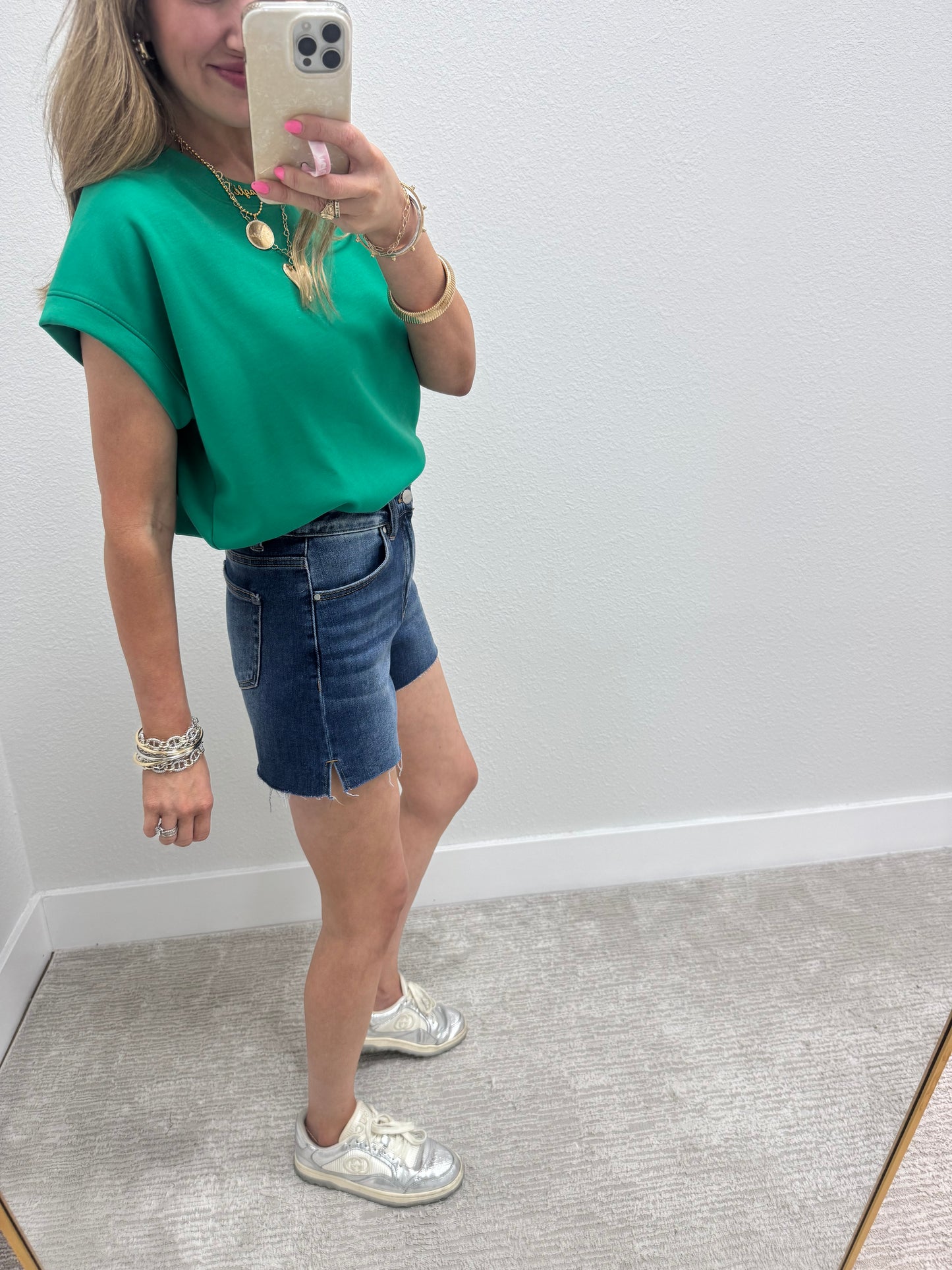 Risen Dark High Rise Raw Cut Hem Side Slit Shorts FS