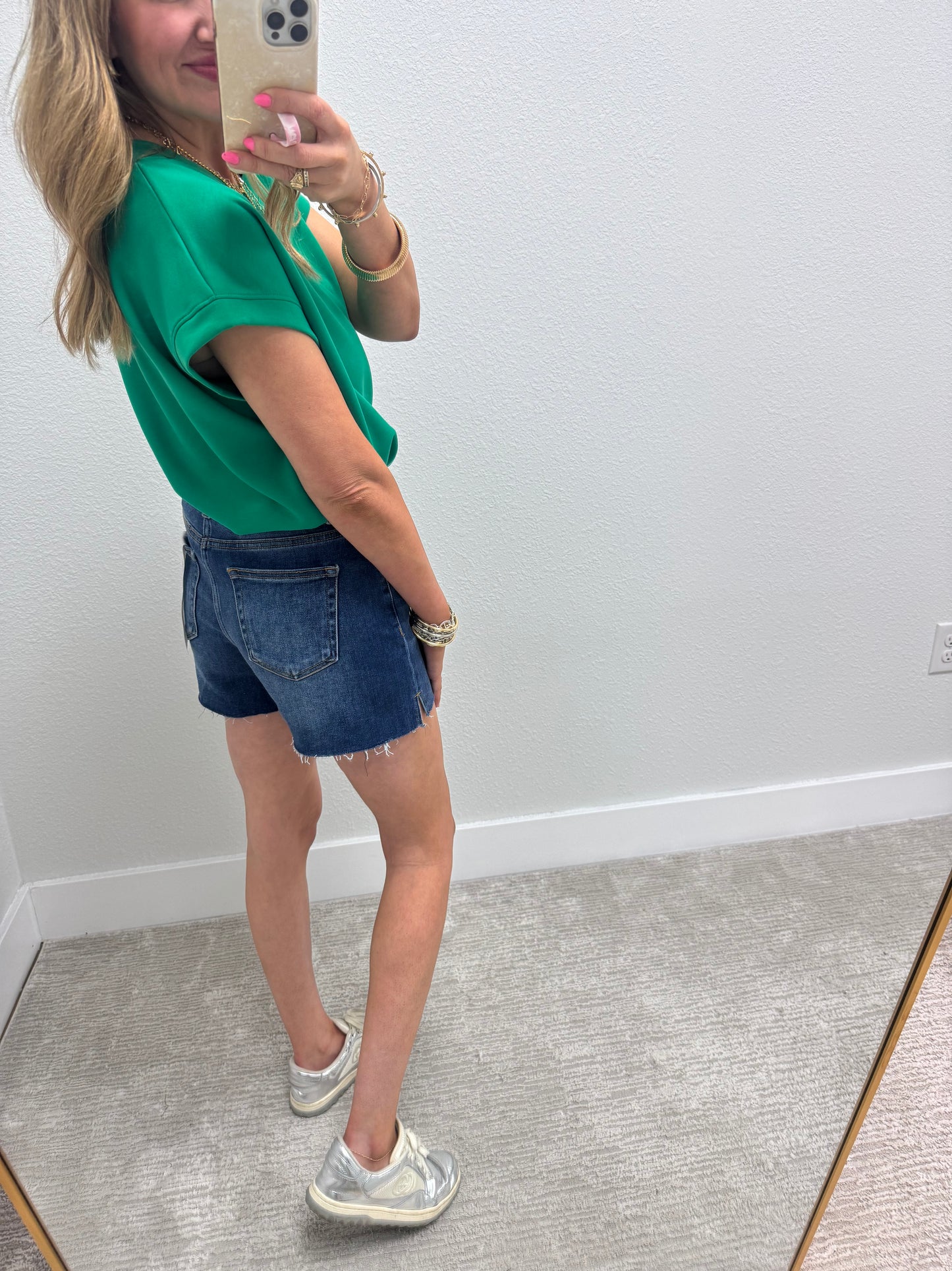 Risen Dark High Rise Raw Cut Hem Side Slit Shorts FS