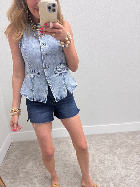 Acid Wash Denim Vest