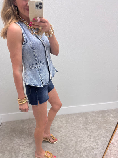 Dark Wash Vervet High Rise Side Slit A Line Denim Shorts