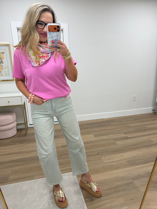 Vervet High Rise Paint Splash Striped Barrel Jeans