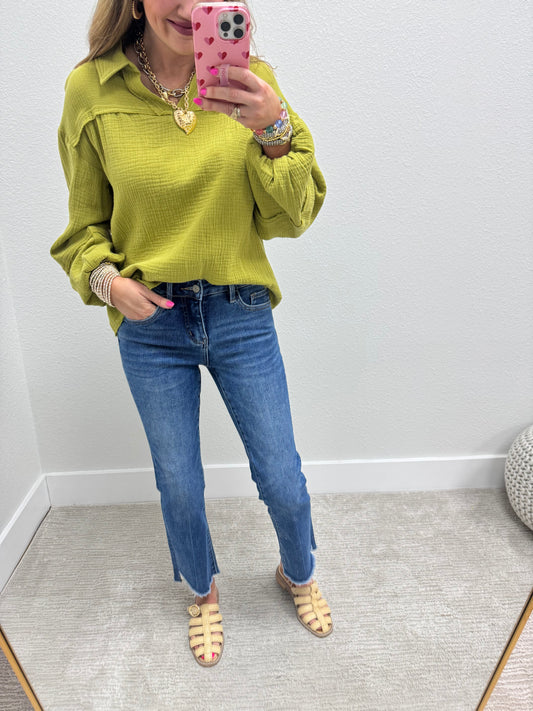 Lime Gauze Long Sleeve Top