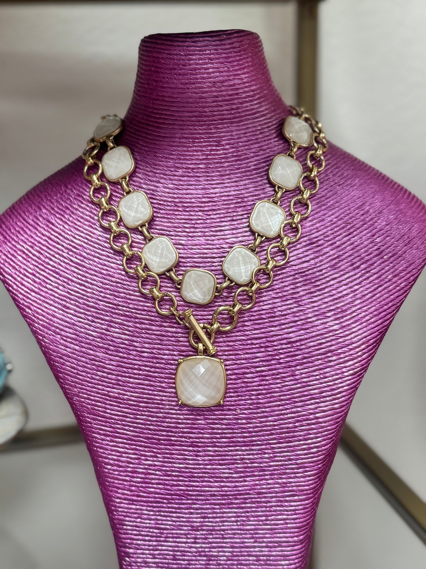 White Stone Collared Necklace