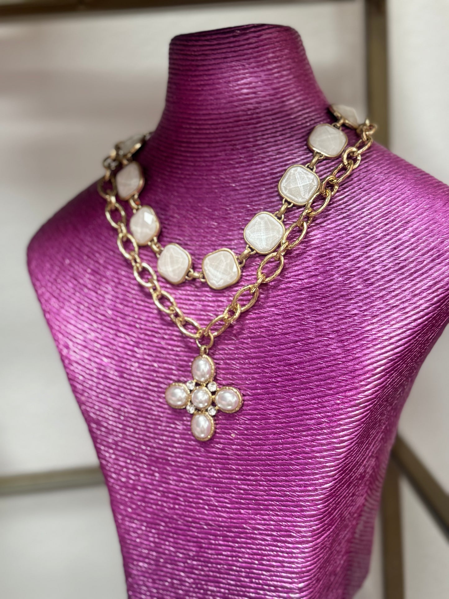 Solid Pearl Cross Necklace
