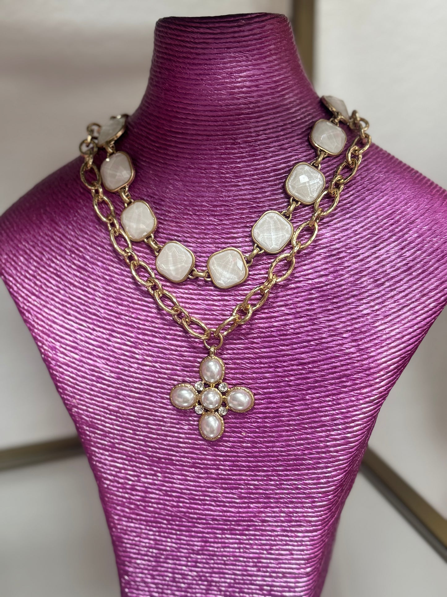 Solid Pearl Cross Necklace