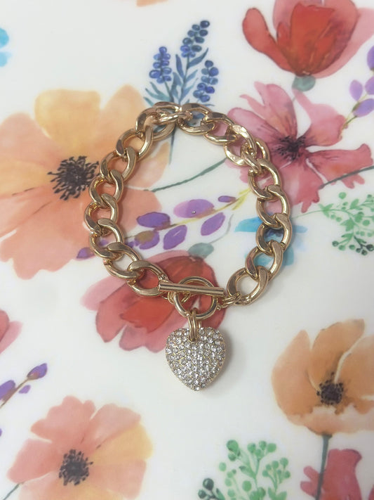 Crystal Heart Front Clasp Link Bracelet
