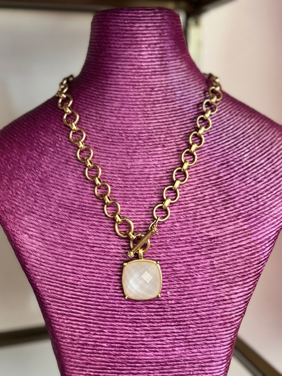 White Stone Drop Down Gold Necklace