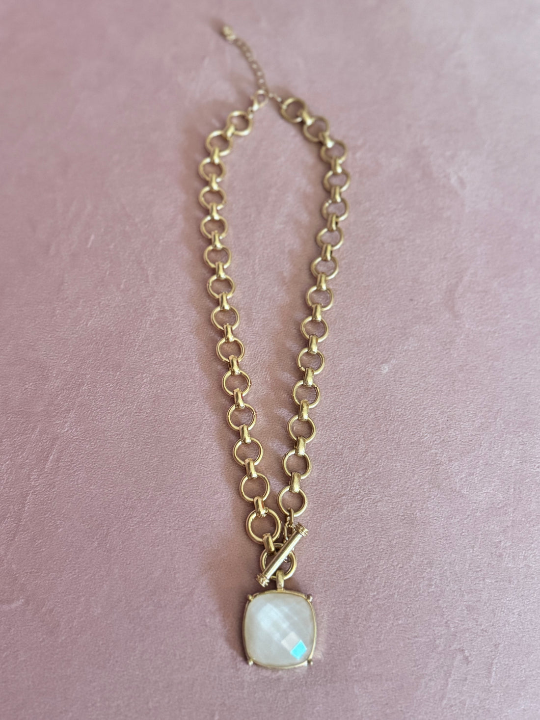 White Stone Drop Down Gold Necklace