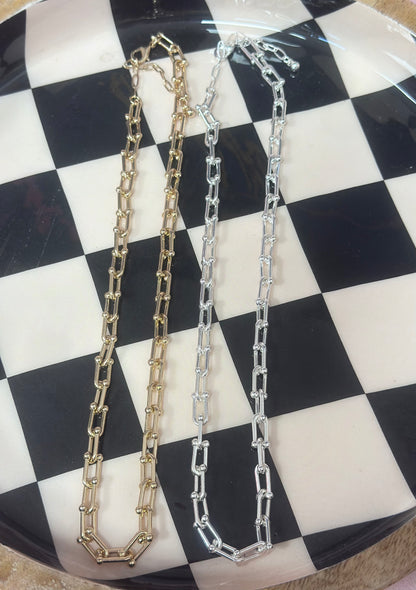 Dainty Horsebit Necklace Water Resistant (Silver & Gold)