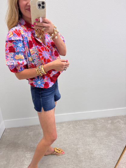 Dark Wash Vervet High Rise Side Slit A Line Denim Shorts