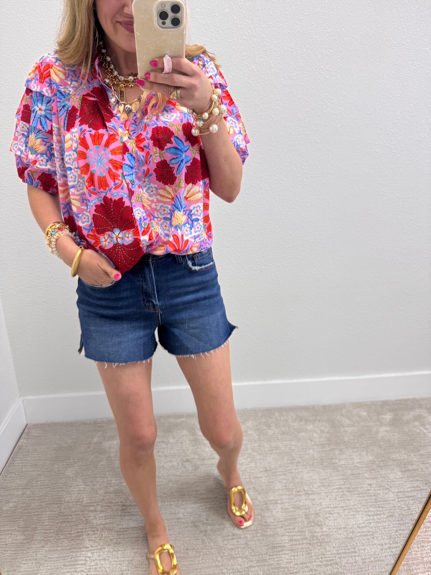 Dark Wash Vervet High Rise Side Slit A Line Denim Shorts