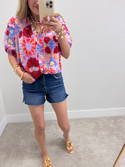 Dark Wash Vervet High Rise Side Slit A Line Denim Shorts