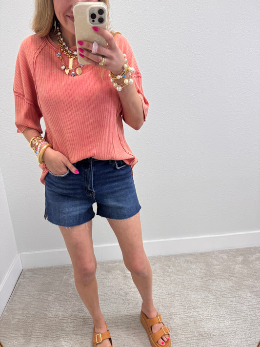 Dark Wash Vervet High Rise Side Slit A Line Denim Shorts