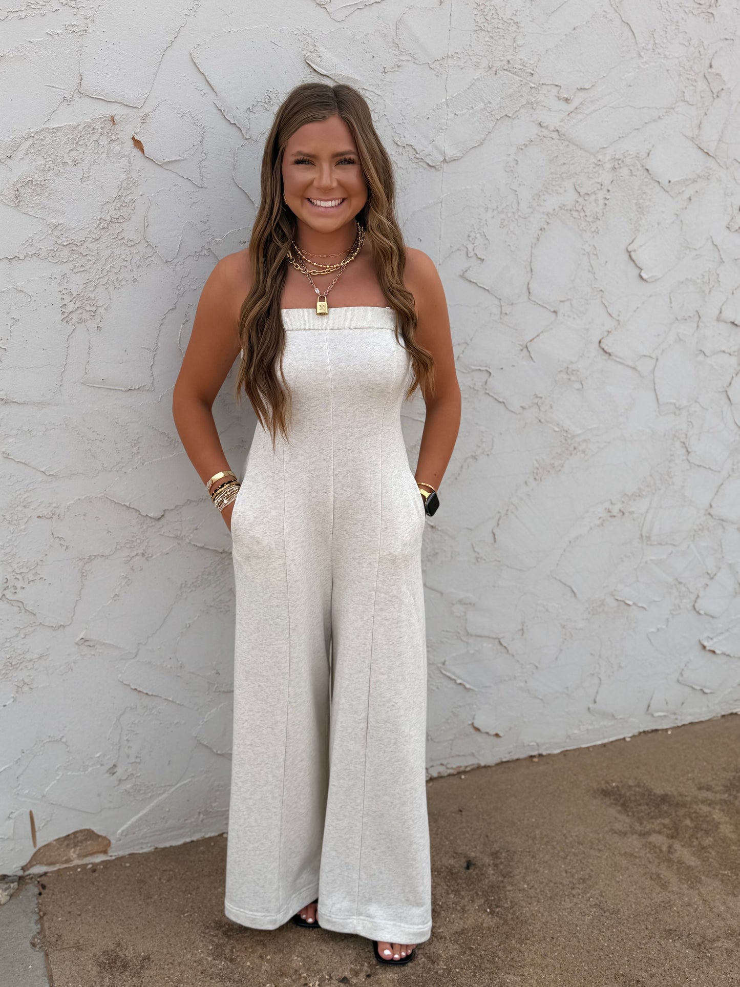 Heather Grey Ivory Tube Style Jumpsuit