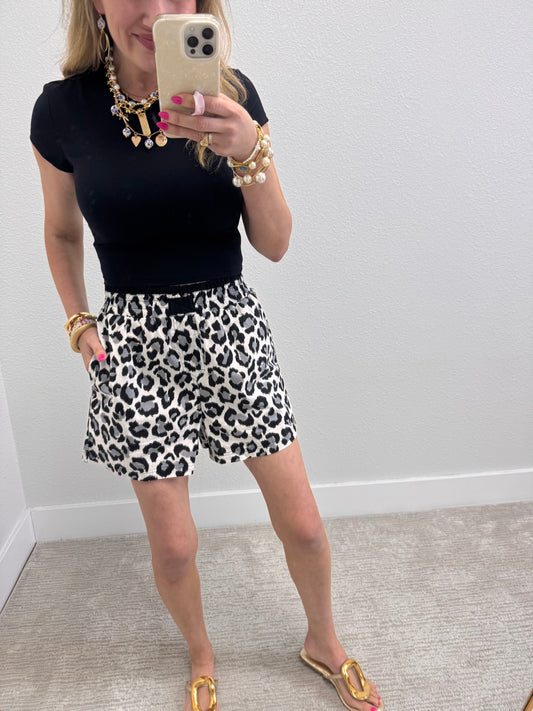 White and Grey Leopard Print Boxer Shorts