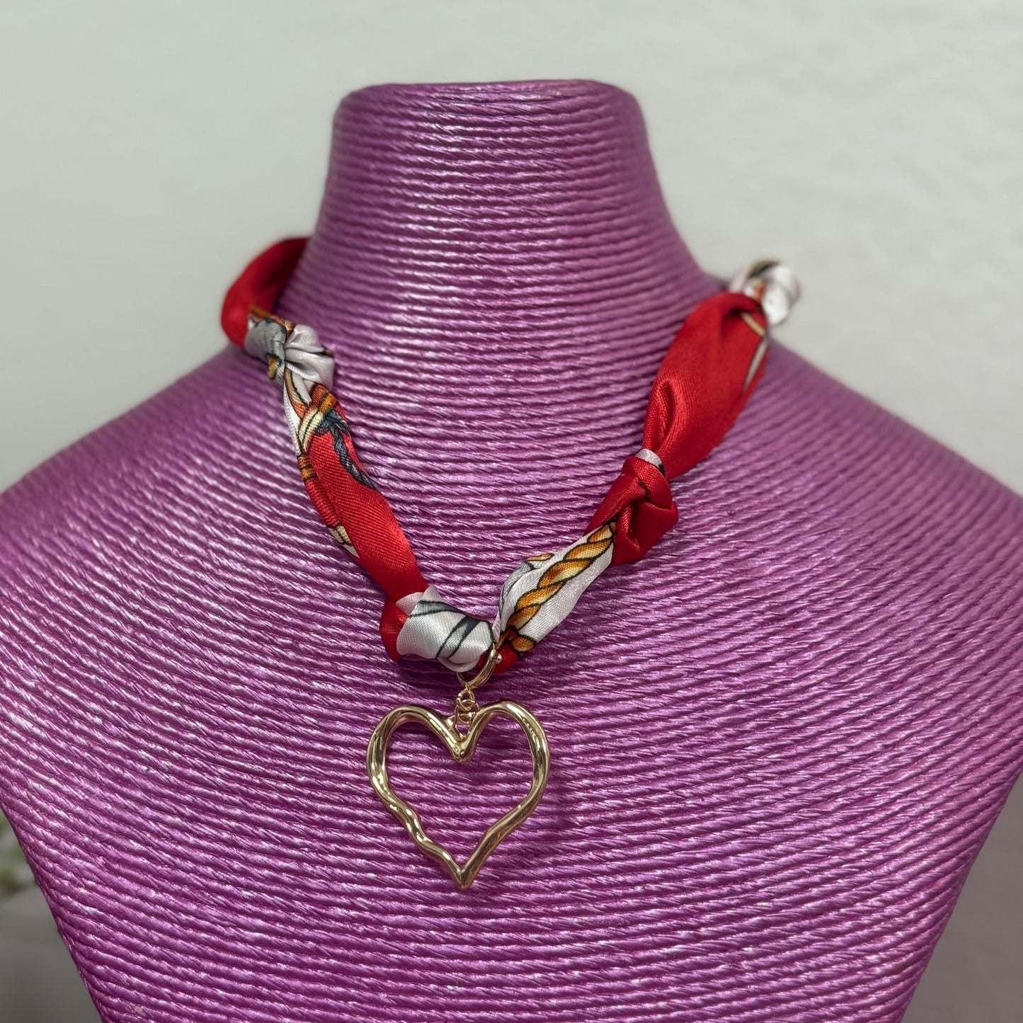 Jewelry Scarfs Red Rope Design with Gold Heart