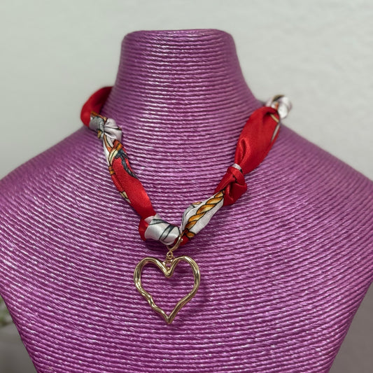 Jewelry Scarfs Red Rope Design with Gold Heart