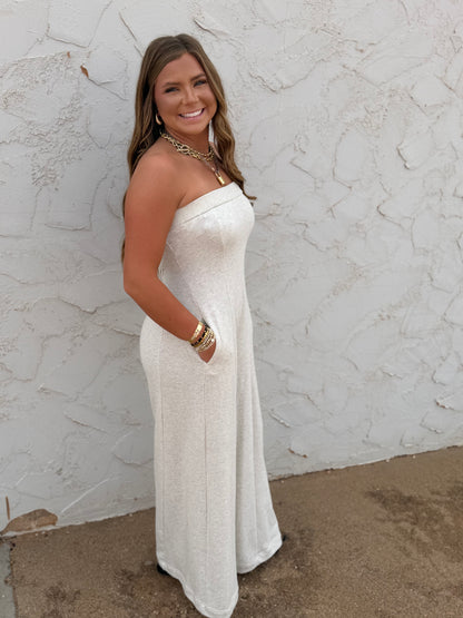 Heather Grey Ivory Tube Style Jumpsuit