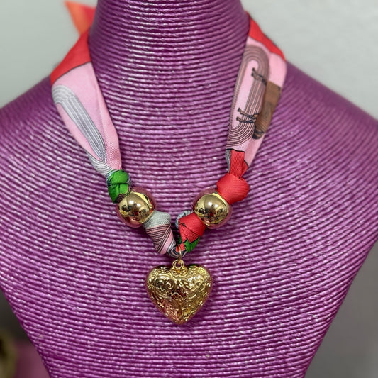 Jewelry Scarfs Red Pink Horse with Gold Heart
