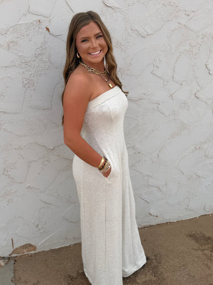 Heather Grey Ivory Tube Style Jumpsuit