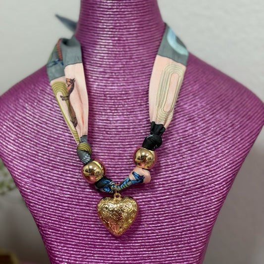 Jewelry Scarfs Grey Pink Horse with Gold Heart