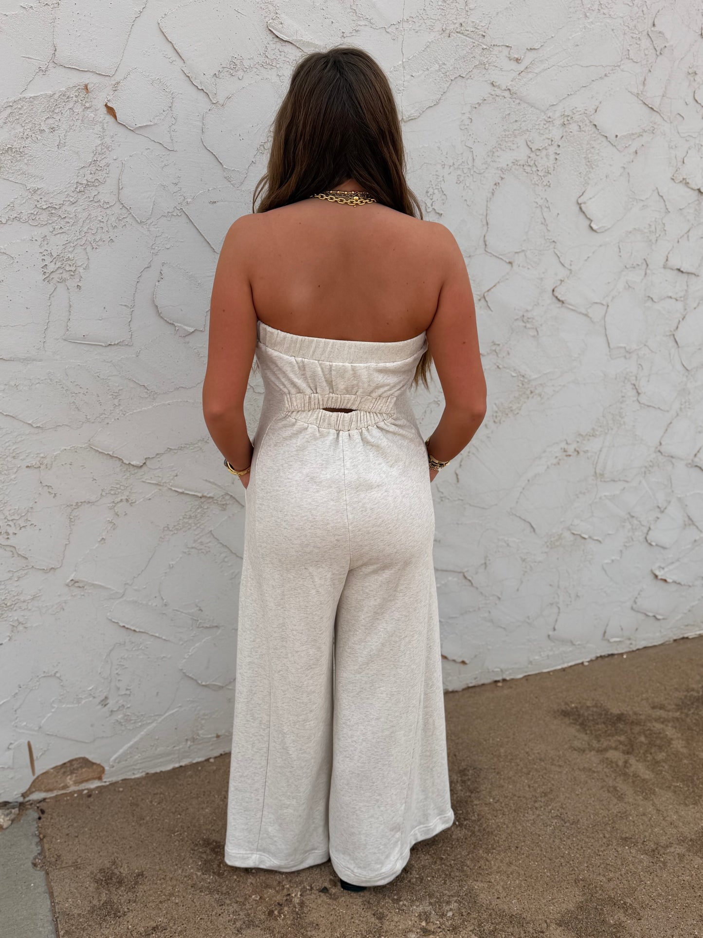 Heather Grey Ivory Tube Style Jumpsuit