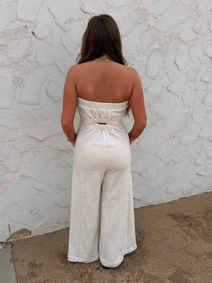Heather Grey Ivory Tube Style Jumpsuit