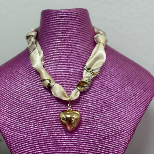 Jewelry Scarfs Cream Rope Design with Gold Heart