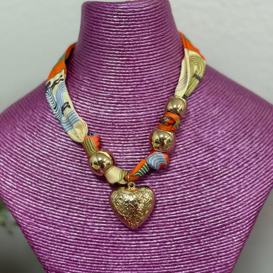 Jewelry Scarfs Orange Horse with Gold Heart