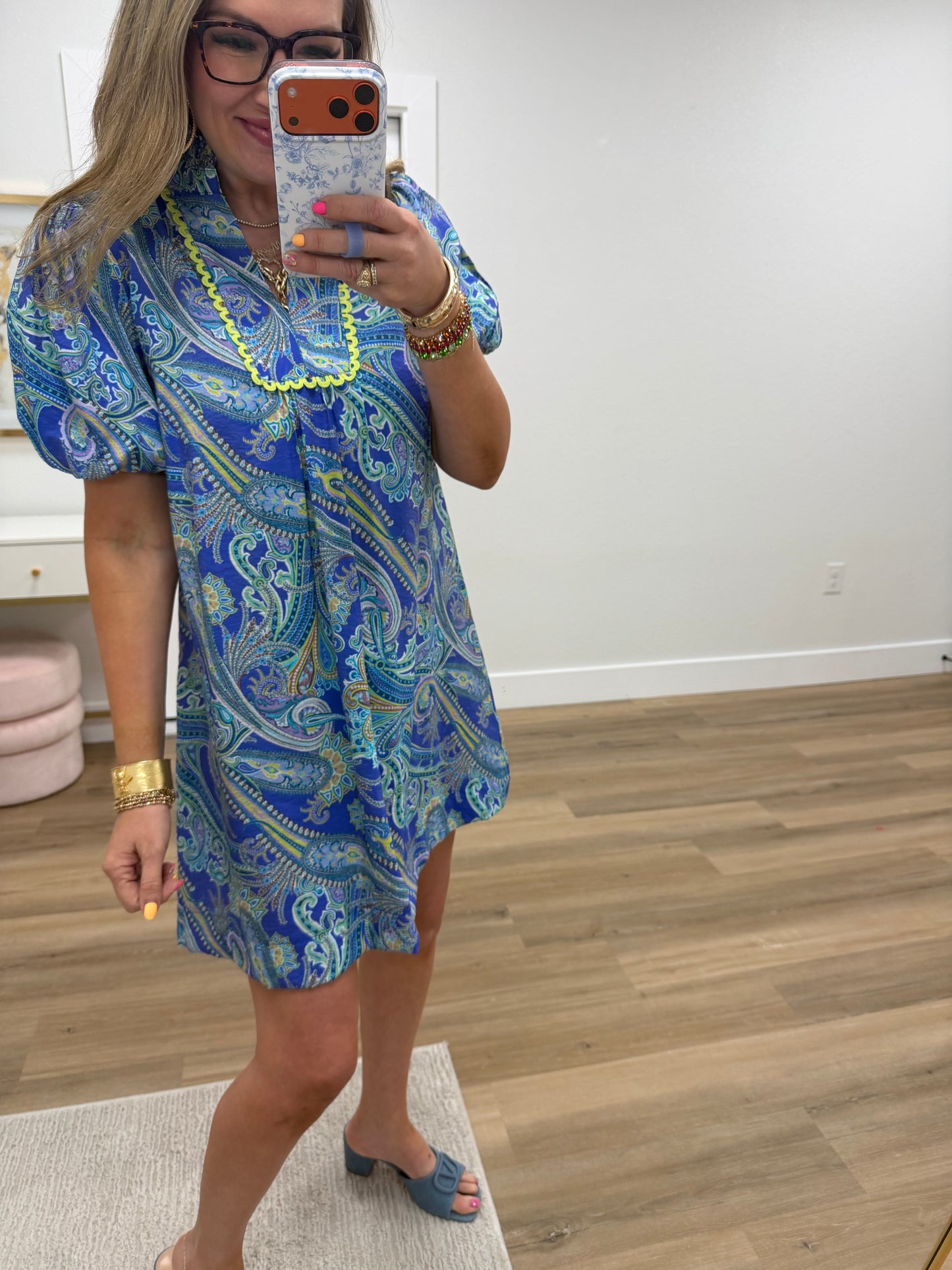 Blue Mix RicRac Collared Dress