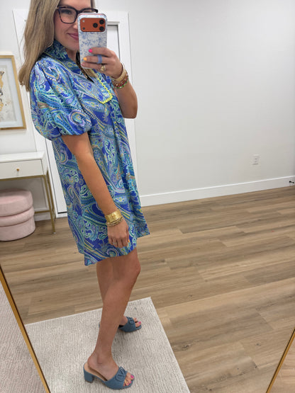 Blue Mix RicRac Collared Dress