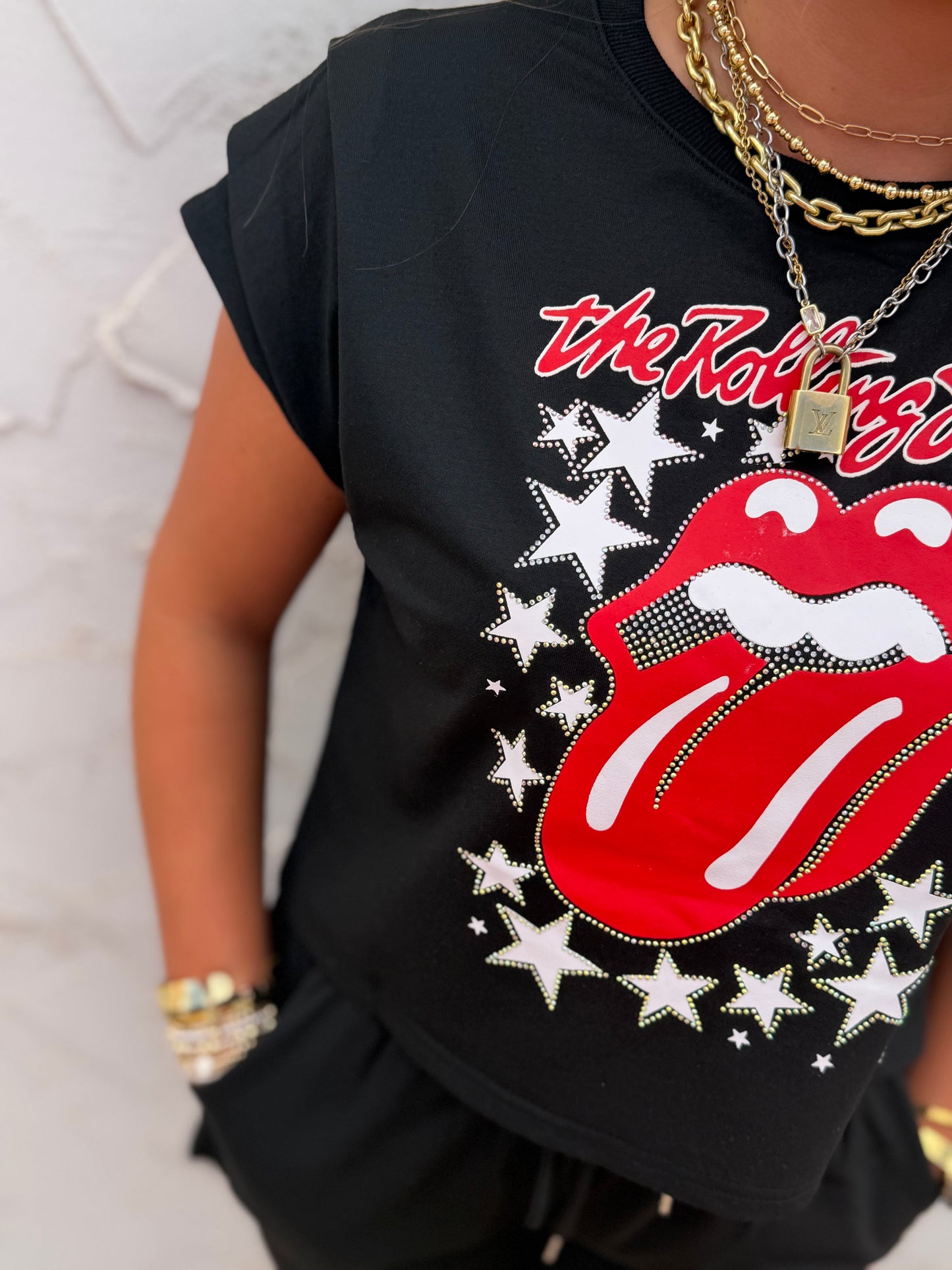 Black Rolling Stones Two Piece Short Set