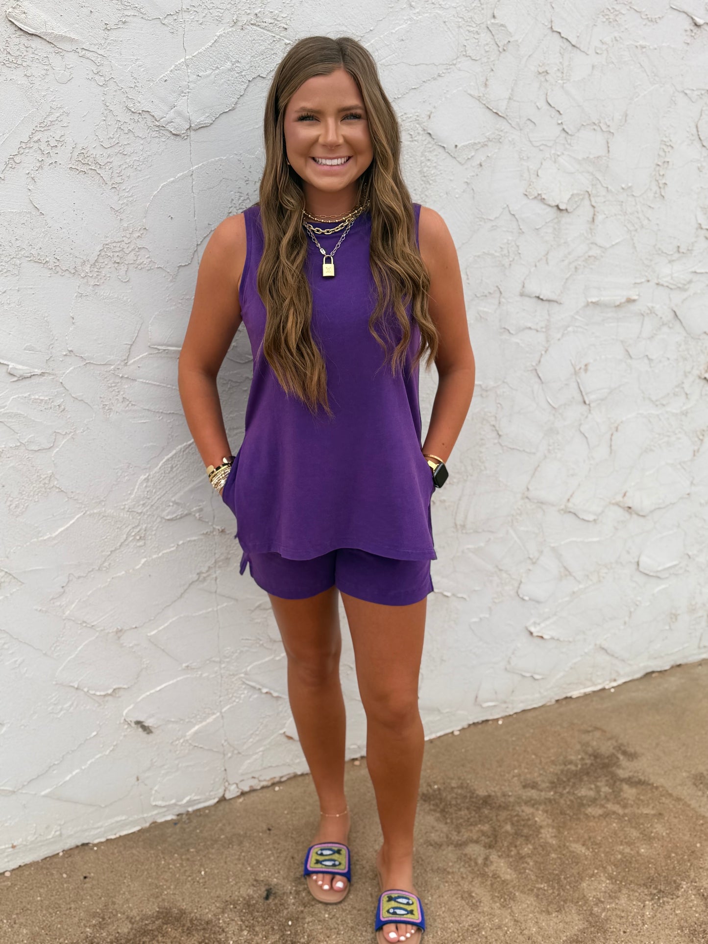 Dark Violet Coastal Drift Pima Cotton Tank Top Set