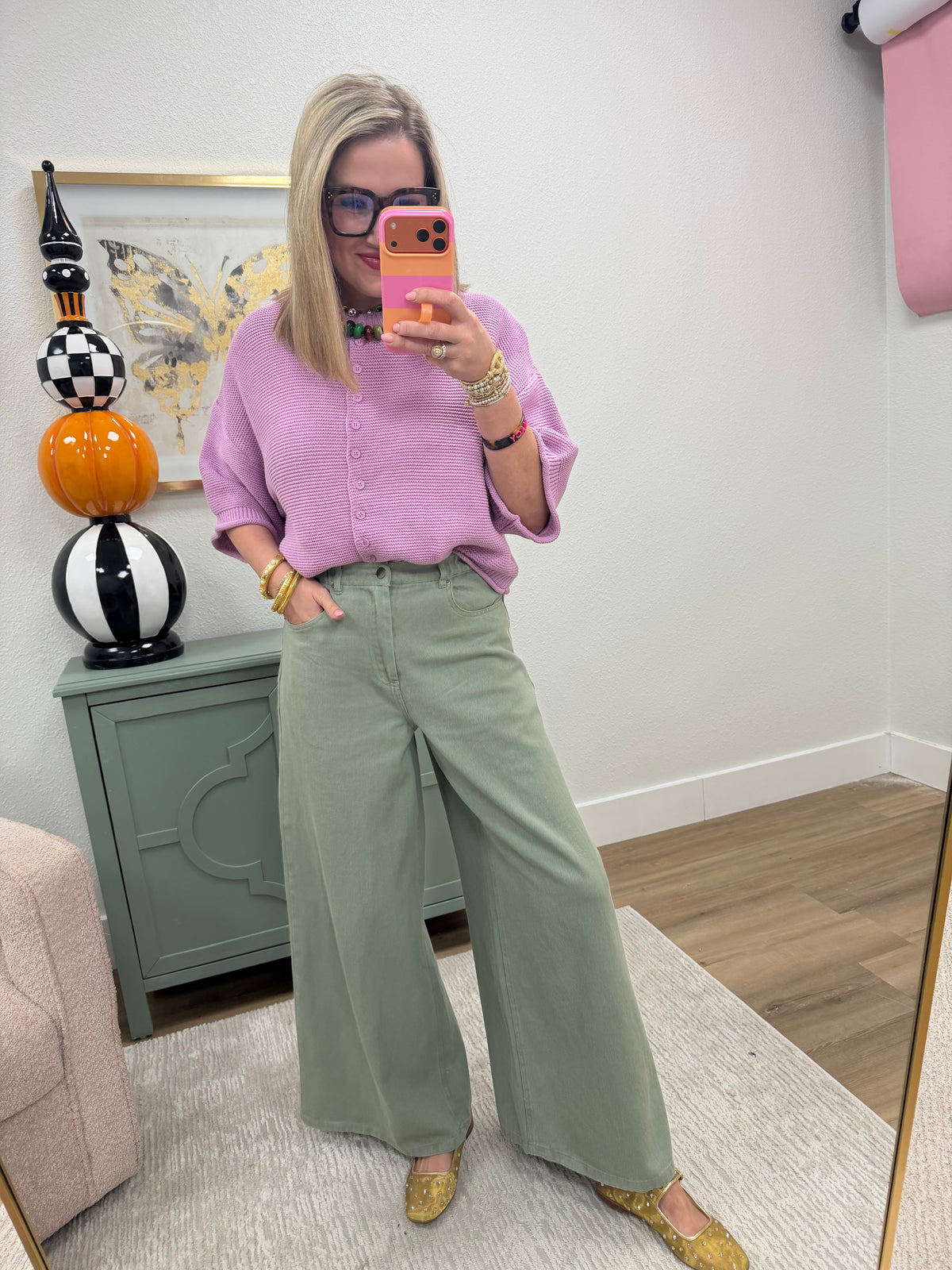 Olive Wide-leg High-rise Pants