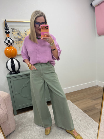 Olive Wide-leg High-rise Pants