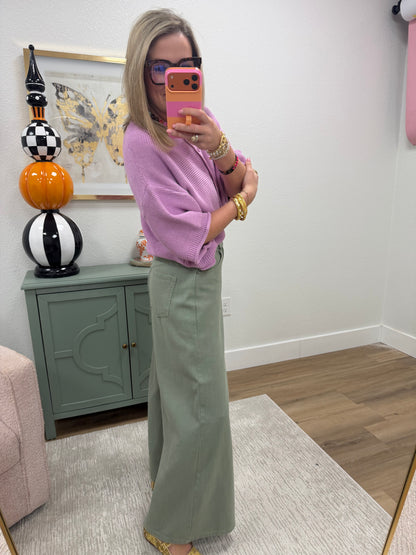 Olive Wide-leg High-rise Pants