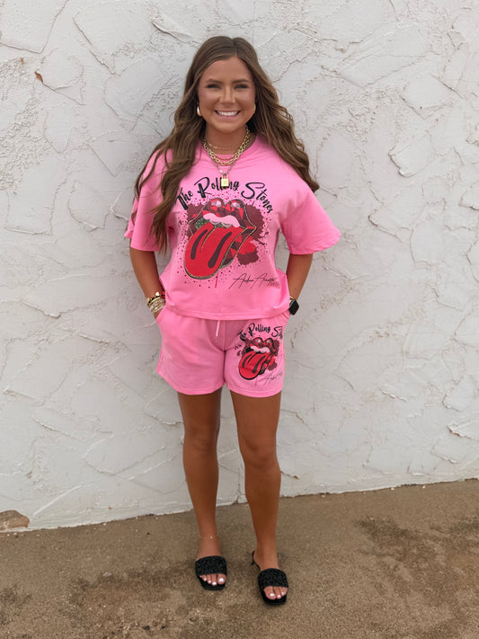 Pink Rolling Stones Two Piece Short Set