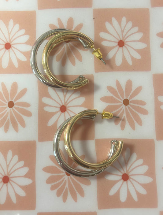 Mixed Metal Triple Hoop