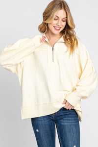 Cream Washed Terry Zip Pullover