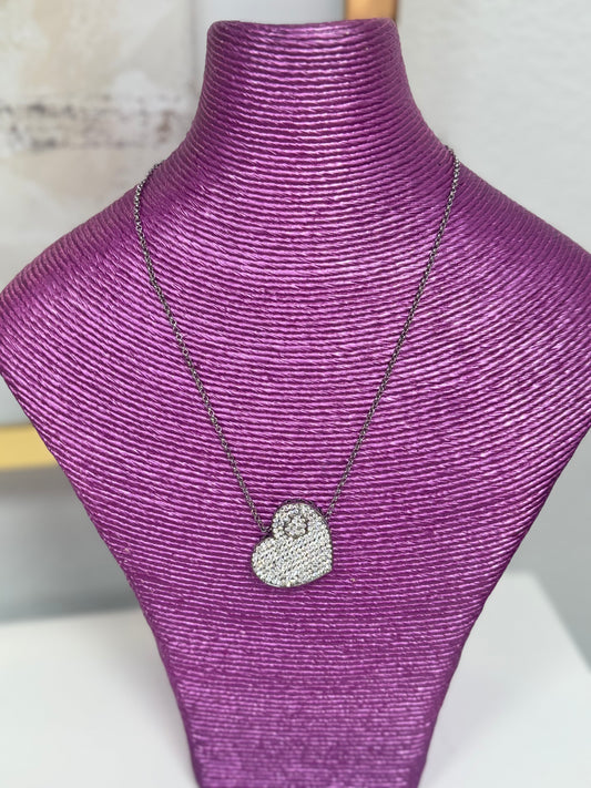 Silver All Crystal Heart Necklace FS