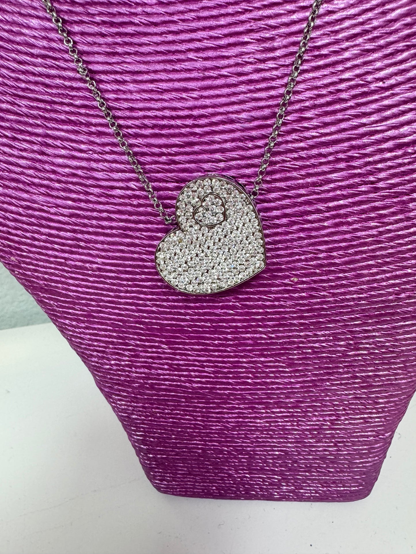 Silver All Crystal Heart Necklace FS