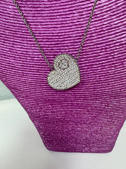 Silver All Crystal Heart Necklace FS