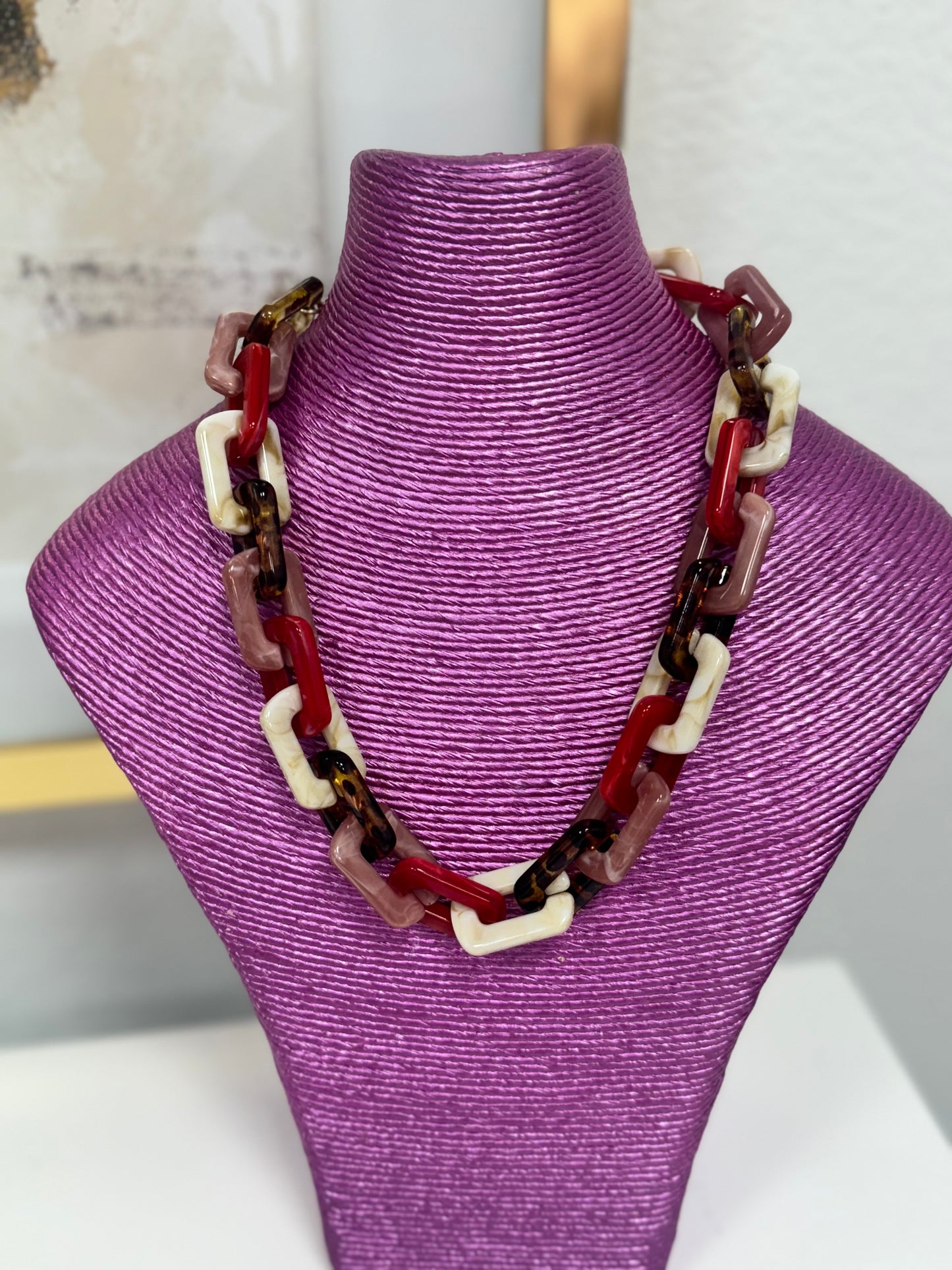 Brown Neutral Acrylic Link Necklace FS