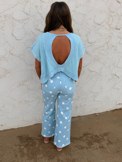 Light Blue Polka Dot Frayed Edge High Waist Jeans