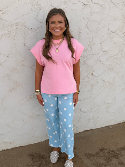 Light Blue Polka Dot Frayed Edge High Waist Jeans