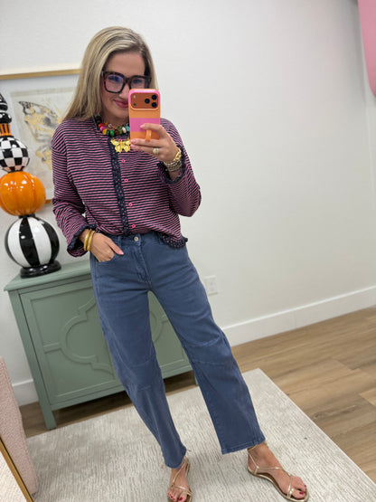 Blueberry Barrel Leg Color Denim Pants