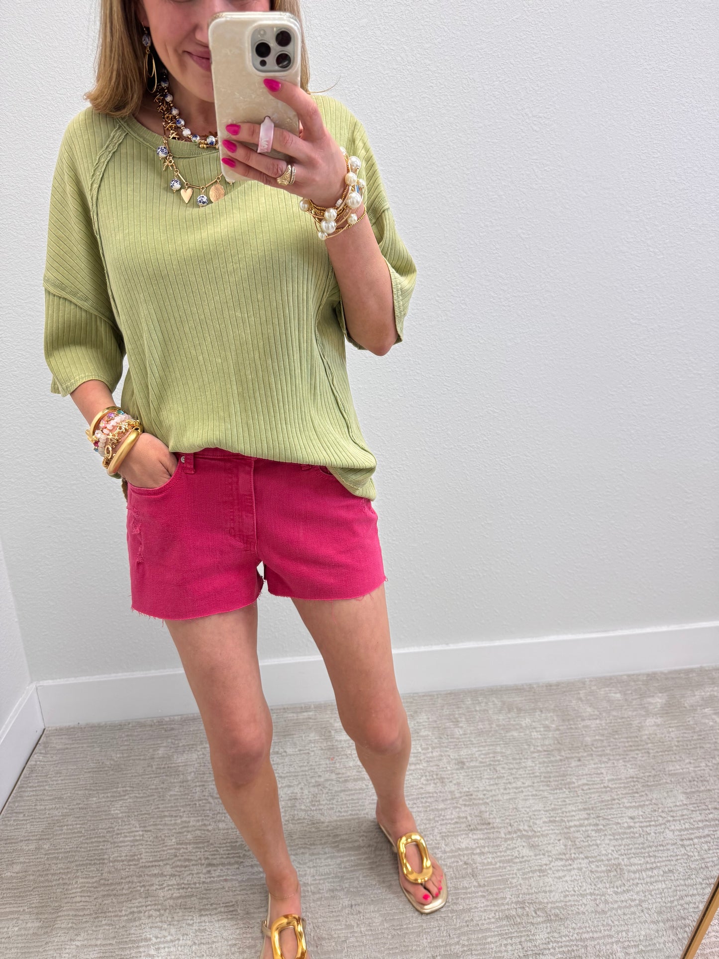 Sage Mineral Washed Ribbed Knit Top