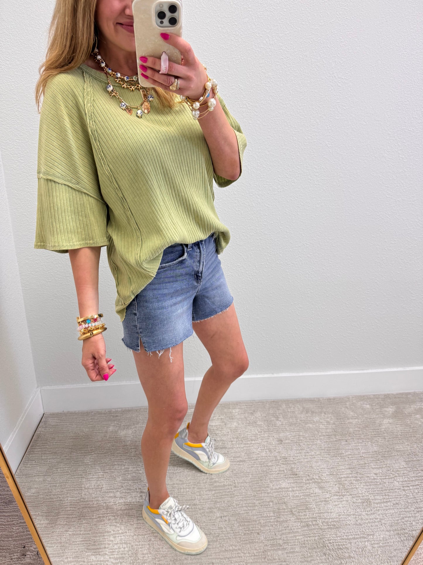 Sage Mineral Washed Ribbed Knit Top