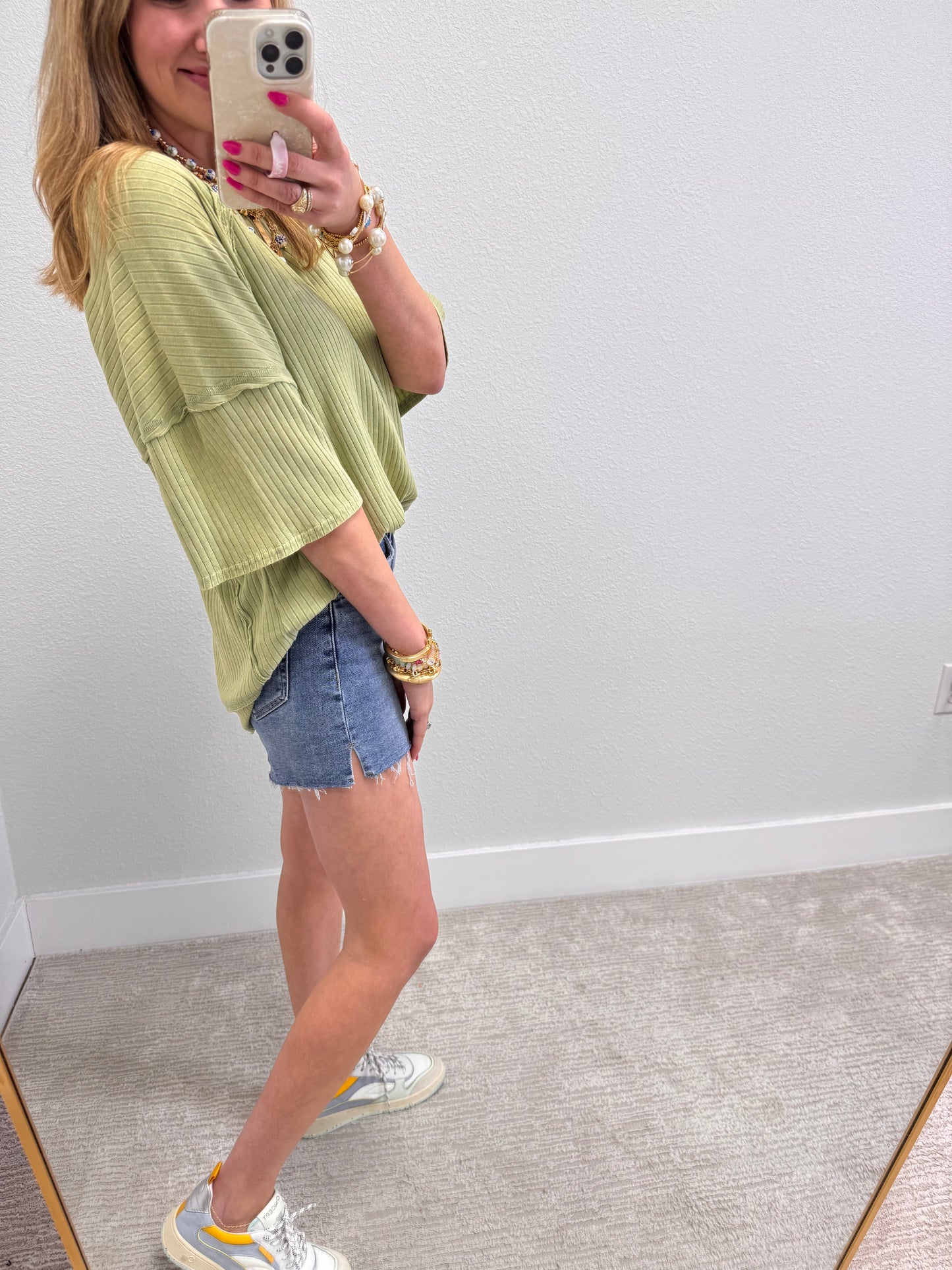 Sage Mineral Washed Ribbed Knit Top